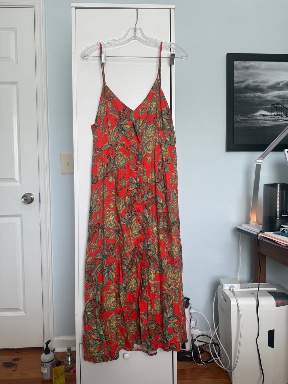 FARM Rio Red Floral Spaghetti-Strap Maxi Dress
